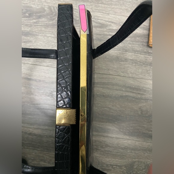 Vintage Deauville Black Crocodile Skin Leather Handbag With Two Handles - Picture 16 of 16